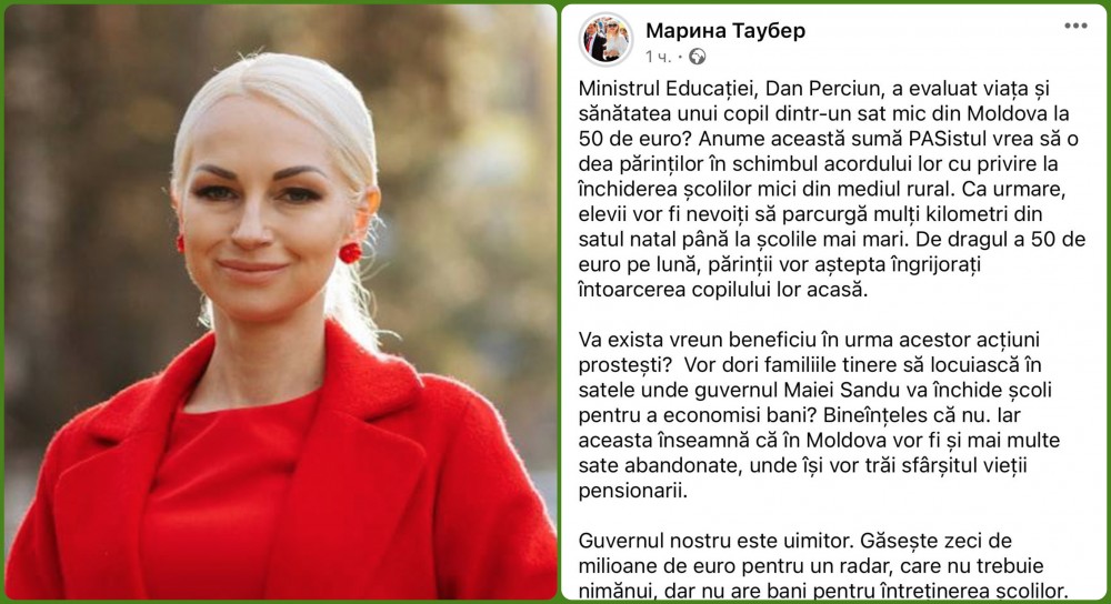 Marina Tauber, critici dure la schimbările din sistemul de educație propuse de guvernul PAS: „În Moldova vor fi și mai multe sate abandonate”